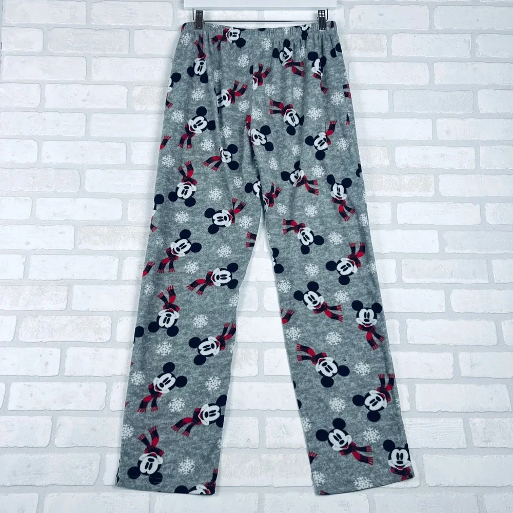 Disney Mickey Mouse Holiday Fleece Pajama Pants Gray Buffalo Plaid Medium - Picture 10 of 11